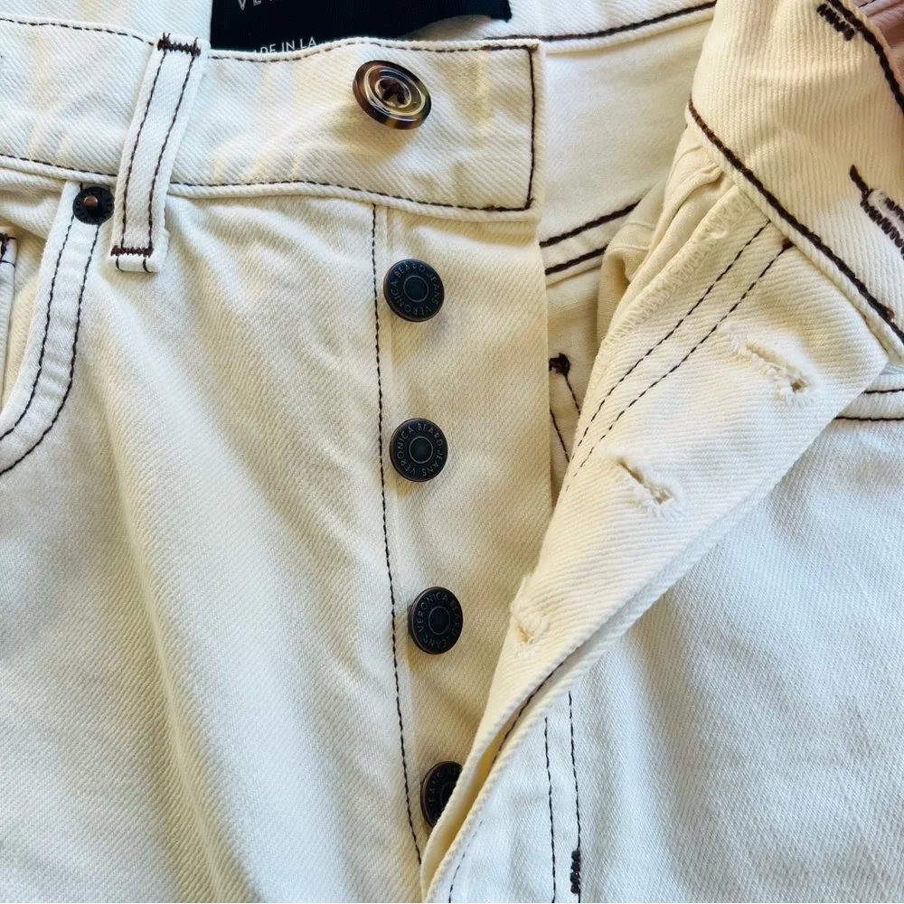 VERONICA BEARD Blake Straight Leg Jean in Ecru Contrast Stitching Size 29 - Picture 6 of 11